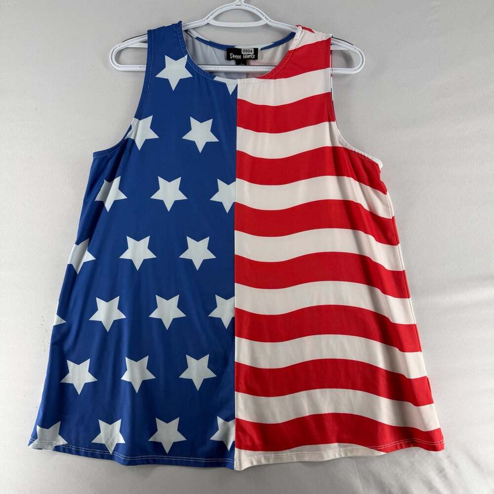 0904 Large Dress Works USA Patriotic American Flag Print Sleeveless Shirt